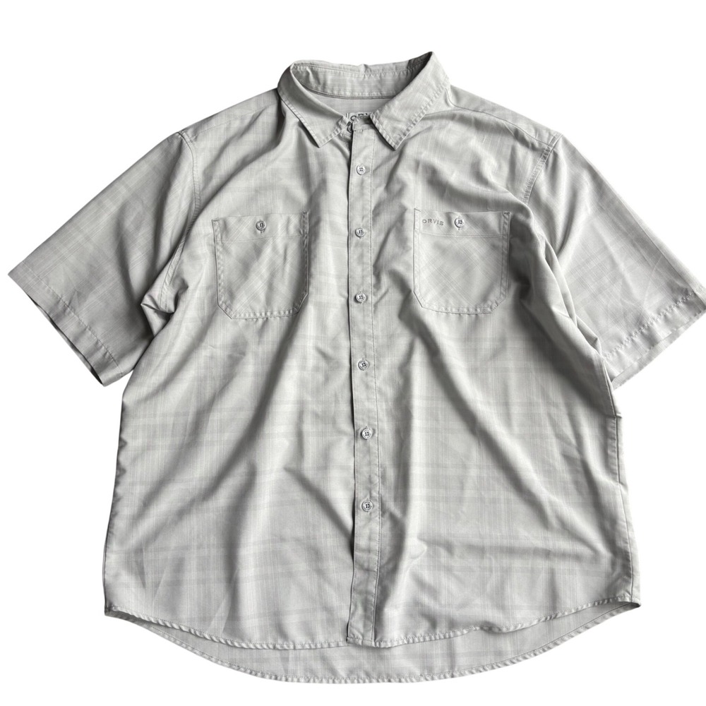 Orvis Shirt Mens XXL Gray Plaid Classic Collection Short Sleeve Button Down Tech